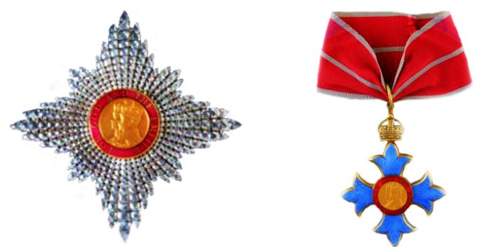 A segunda é a de Cavaleiro (ou Dama para as mulheres) da Ordem do Império Britânico, ou KBE/DBE (foto). Para poucos, mas não tão restrita. Quem é um GBR, KBE ou DBE pode usar o título de Sir, desde que seja cidadão do Reino Unido.