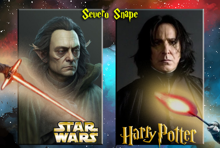 Agora a comparação. O semblante na recriação de Star Wars não lembra em nada o ator Alan Rickman, que interpretou Snape.