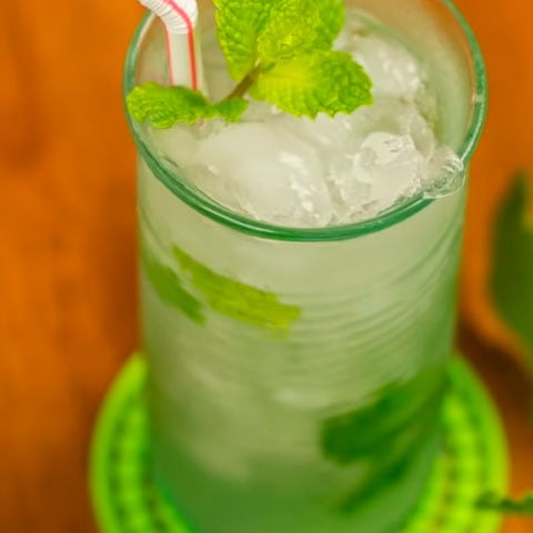 Mojito - Uma bebida que é preparada com rum branco, açúcar, suco de limão, água com gás, um ramo de hortelã e gelo picado. 