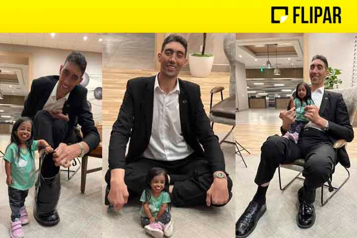 Jyoti Amge já havia se encontrado com o homem mais alto do mundo, Sultan Kösen, de 2,51 metros. Eles posaram para fotos na Califórnia, na costa oeste dos Estados Unidos no dia 19 de fevereiro de 2024. 
