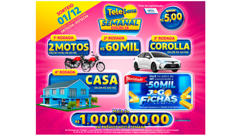 Tele Sena Semanal: resultado do sorteio de hoje, domingo, 1º de dezembro de 2024 (01/12/24); mais de R$ 2 milhões em prêmios