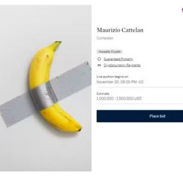 Batizada de Comedian, a polêmica obra foi criada pelo artista italiano Maurizio Cattelan em 2019. Ela foi exposta originalmente no Art Basel, em Miami, e viralizou nas redes sociais por sua aparente simplicidade.