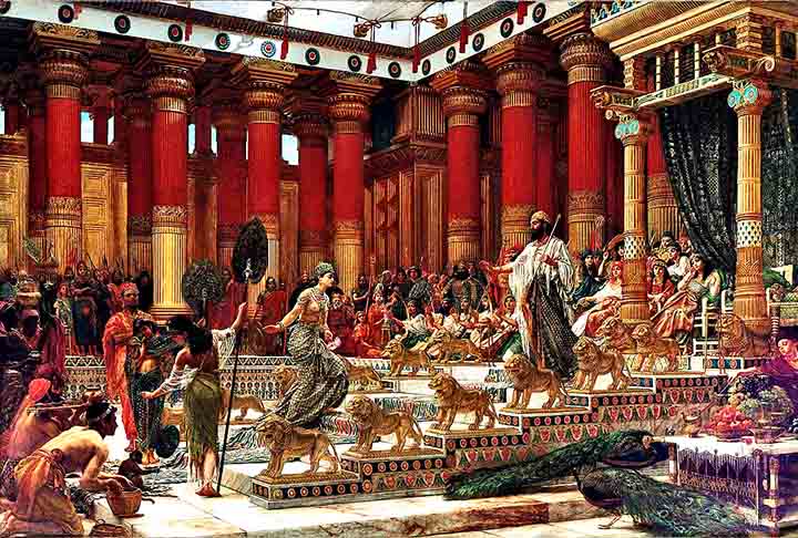 Salomão ordenou a construção do primeiro Templo de Jerusalém, que começou a ser construído no quarto ano de seu governo, no segundo mês do ano 480 depois da saída de Israel do Egito. Uma das visitantes do local foi a Rainha de Sabá.