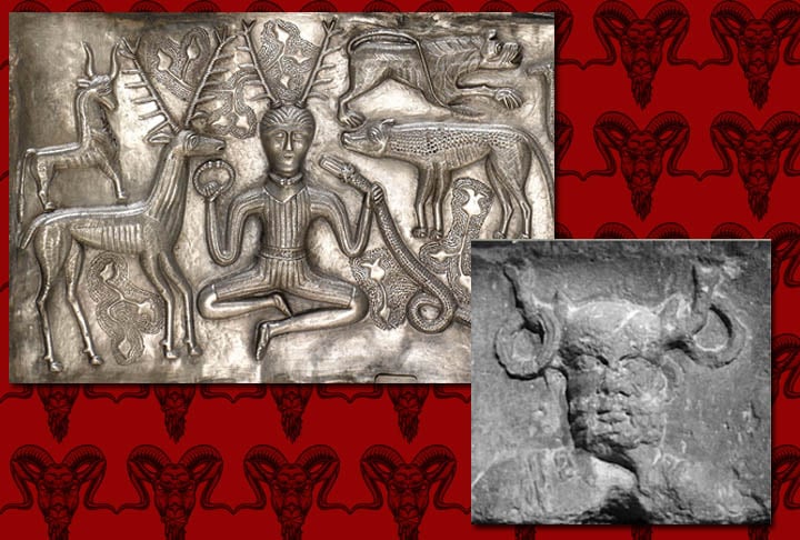 O deus Cernuno é a divindade mais antiga da Mitologia Celta. Embora os chifres sejam de cervos (não de cabras), a  sua representação na pose de lótus inspirou a iconografia de Baphomet