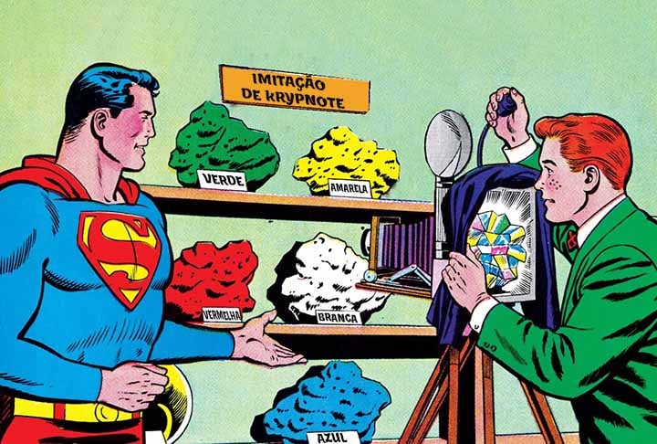 Kryptonite (DC Comics) – Um mineral radioativo do planeta Krypton, que enfraquece o Superman. Ele existe em várias formas e cores, com cada uma causando efeitos diferentes