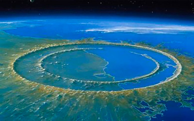 Yucatán (México) - A Cratera de Chicxulub foi formada há 65 milhões de anos, justamente pelo evento que provocou a extinção dos dinossauros na Terra. Ela tem 180 km de diâmetro. Foi descoberta durante exploração em busca de petróleo.  Estima-se que o asteroide que a provocou tivesse 16 km de diâmetro.