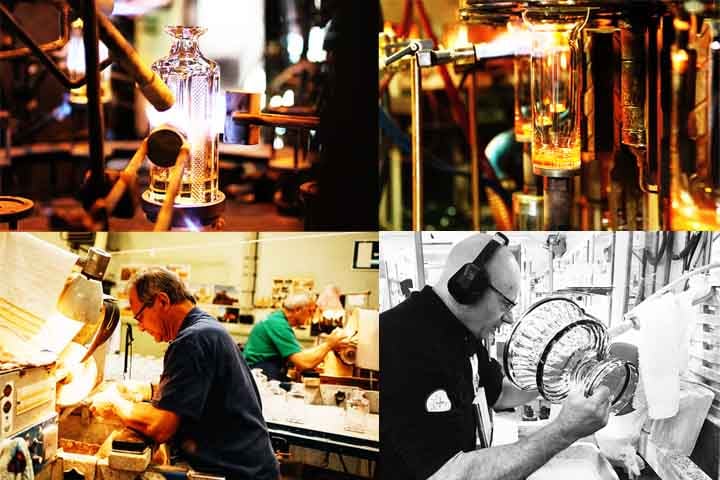 O corte e lapidação é essencial na produção de cristais refinados. Vidros previamente moldados são cortados em padrões decorativos com ferramentas de alta precisão. A lapidação melhora o brilho e a transparência, tornando-se um marco em peças como lustres e taças.