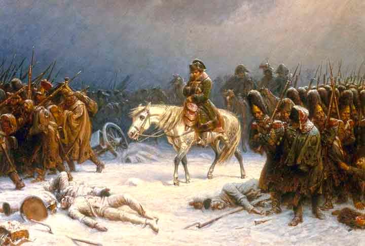 A tensão na Europa subiu com a gigantesca invasão da Rússia por tropas napoleônicas, em 1812. Em meio ao rigoroso inverno russo, Napoleão sofreu uma dramática derrota, com a perda de mais de 500 mil homens. 

