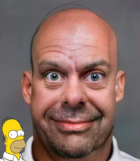  Homer Simpson, o protagonista da série Os Simpsons, teria esse rosto. O personagem é gordo, desajeitado e um engenheiro incompetente.