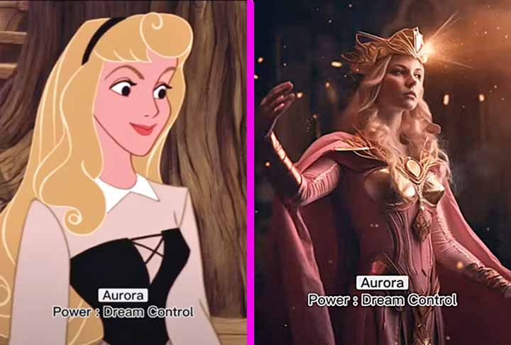 Aurora, que é vítima do feitiço de Malévola em ‘A Bela Adormecida’, se torna capaz de controlar os sonhos nesse novo universo.