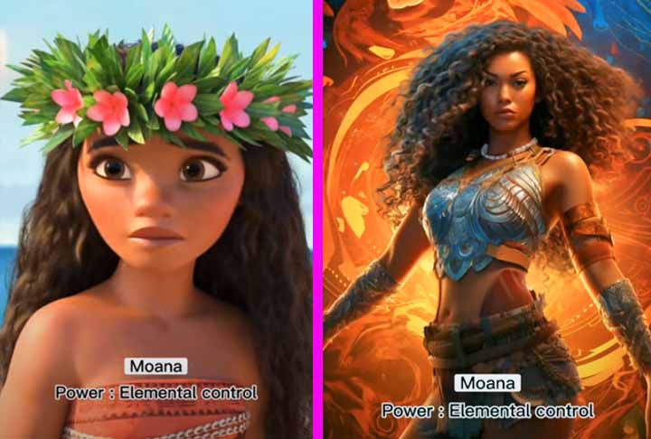Moana, destemida princesa, se aventura pelo mar com o objetivo de salvar a sua nação de uma praga. Na simulação, ela virou uma espécie de Avatar, já que recebe o poder de dominar os elementos.