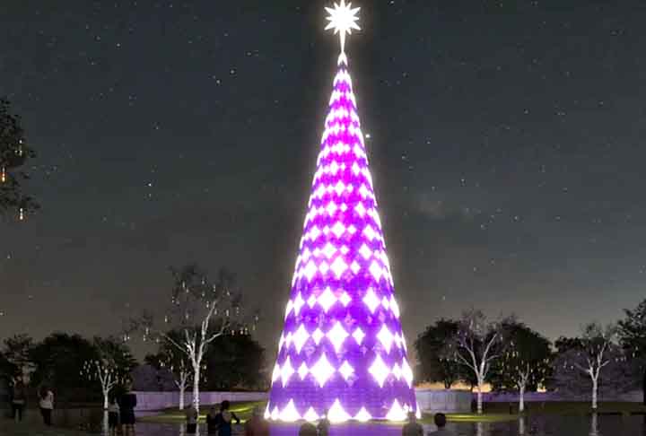 A principal árvore de Natal de São Paulo possui 57 metros de altura, e 2023. Fica no parque do Ibirapuera, na zona sul da capital, e tem como tema Sonho de Uma Noite de Natal.