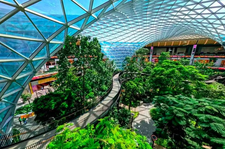 Em 2022, o aeroporto ganhou um verdadeiro oásis verde: o Orchard, um jardim tropical coberto de 6 mil metros quadrados!