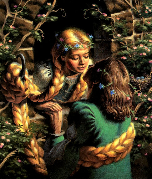 Rapunzel - Publicado em  1815, se inspirou no conto Persinette, escrito por Charlotte-Rose de Caumont de La Force em 1698. Mostra uma jovem de longos cabelos dourados, aprisionada no alto de uma torre por uma bruxa vingativa