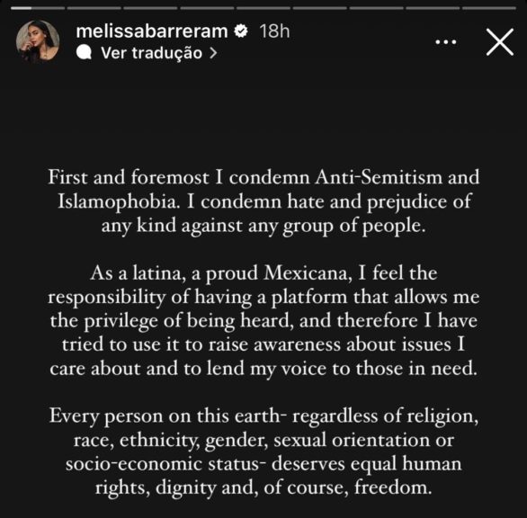 Em publicação no Instagram, a atriz disparou: No final das contas, prefiro ser excluída por quem inclui do que ser incluída por quem exclui. Ela também publicou um story em que dizia que o silêncio não é uma opção para ela.