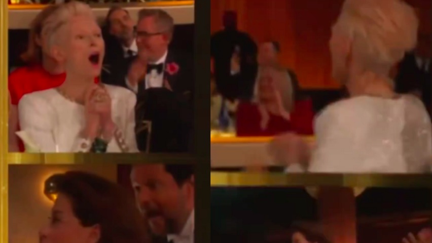 Uma dessas reações foi a da atriz Tilda Swinton, que chegou a se levantar para aplaudir a brasileira. Uma querida!