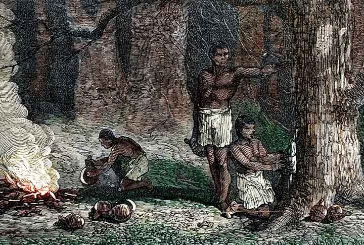 Essas civilizações usavam o látex misturado com suco de plantas para produzir bolas elásticas para jogos cerimoniais e sandálias resistentes. O material já era amplamente integrado à cultura mesoamericana.