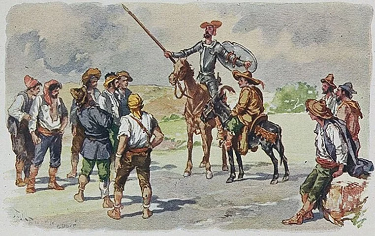 Cervantes - enquanto narra os feitos do Cavaleiro da Triste Figura - satiriza os preceitos que estavam nas histórias fantasiosas dos heróis. 