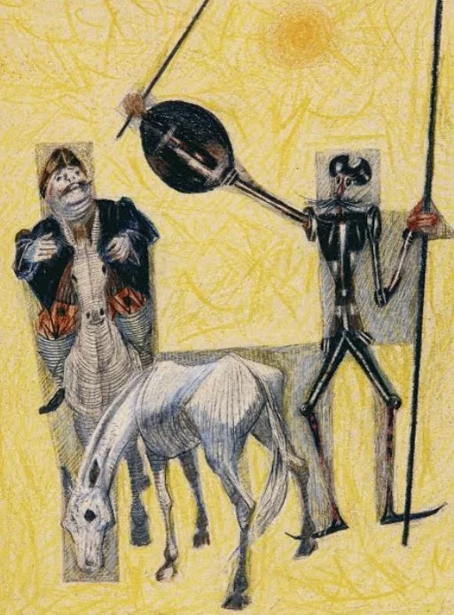 Nas artes plásticas, há diversas pinturas que retratam o cavaleiro e seu escudeiro. Por encomenda do editor José Olympio, o genial brasileiro Cândido Portinari fez uma série de ilustrações inspiradas na obra. 