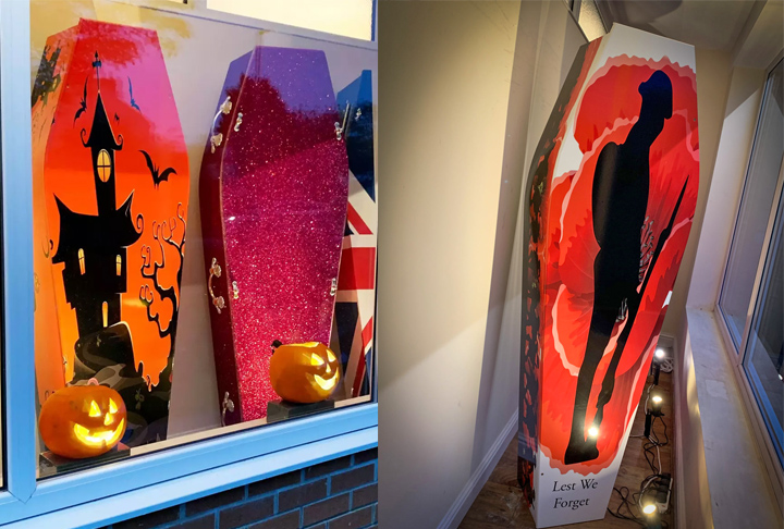 Uma empresa funerária da Inglaterra fabrica caixões personalizados, com estampas e formatos variados e exclusivos, para atender ao gosto do 'cliente'. 