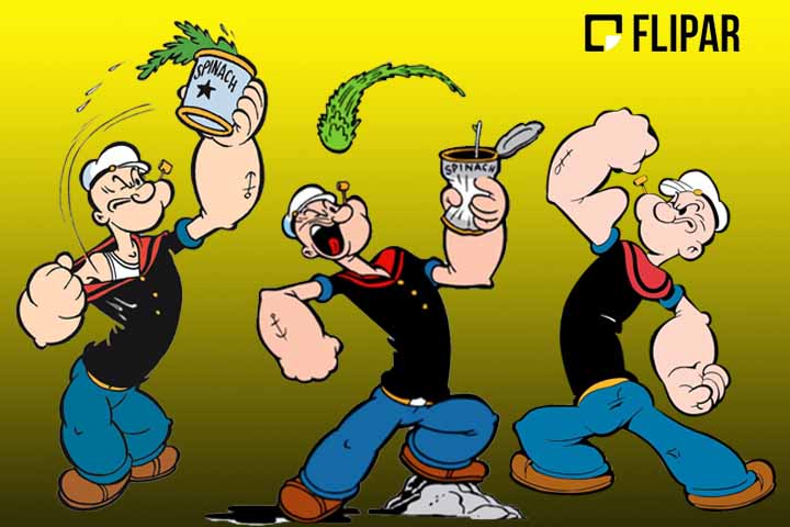 Ao apertar uma lata e ingerir o vegetal, Popeye adquire uma força descomunal, fica musculoso e consegue derrotar o inimigo. A tirinha popularizou o espinafre entre a garotada. E as vendas da verdura cresceram 30% nos anos 1930 nos EUA.
