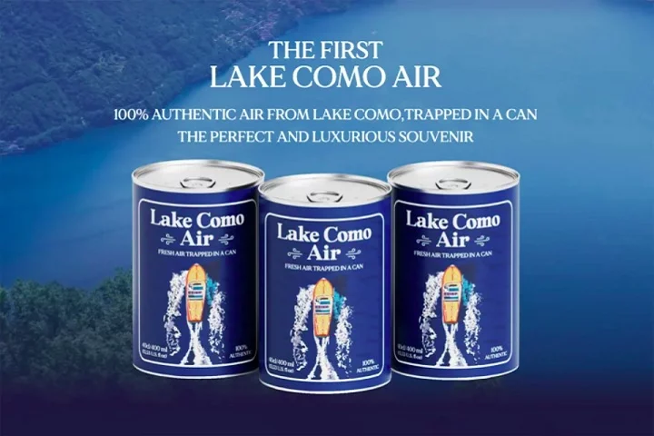A companhia ItalyComunica resolveu inovar e anunciou o ar enlatado do Lago di Como por € 9,90 (cerca de R$ 60).