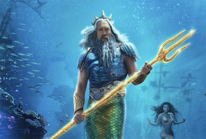 O tridente também está representado em A Pequena Sereia. Rei Tritão, que governa a Atantica, maneja seu todo-poderoso tridente, que lhe concede controle sobre os mares. Tritão é também pai de sete filhas, a mais notável sendo Ariel, grande personagem da história.