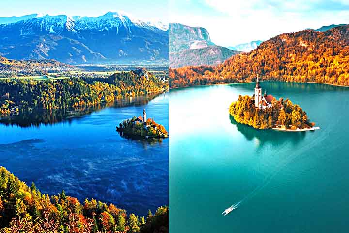 O belo Lago de Bled tem uma paisagem de encher os olhos, com uma pequena ilha onde está situada a igreja de Assunção.
