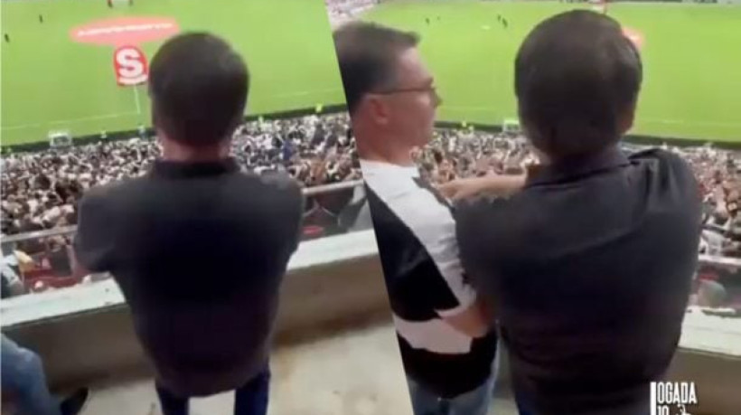 Ex-presidente compareceu ao Mané Garrincha acompanhado de seu primogênito, Flávio Bolsonaro, que é torcedor do Cruz-Maltino