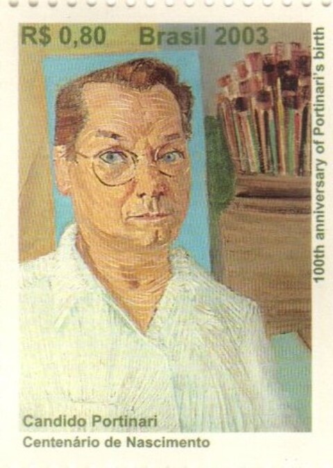 Existem selos em homenagem ao centenário de nascimento de Candido Portinari (2003); ao bicentenário de Debret (1968) e até à arte ancestral brasileira das pinturas rupestres.