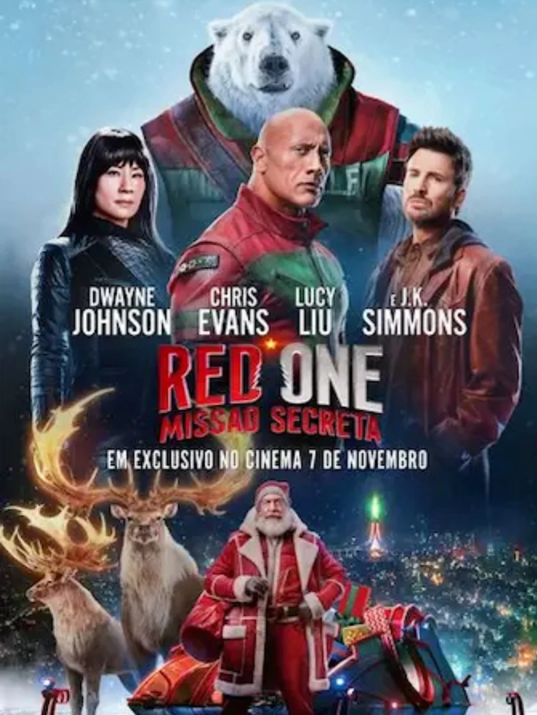 Operação Natal Red One
Dirigido por Jake Kasdan e estrelado por Dwayne Johnson e Chris Evans, esta comédia de ação natalina mostra dois agentes especiais que embarcam em uma missão secreta durante as festas de fim de ano. Em meio a muitas confusões e cenas de ação explosivas, o filme combina aventura com o clima festivo de Natal.