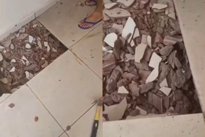 O caso chamou a atenção no início de fevereiro, quando um casal chamou um pedreiro para verificar o que eles acharam ser uma infiltração no piso.