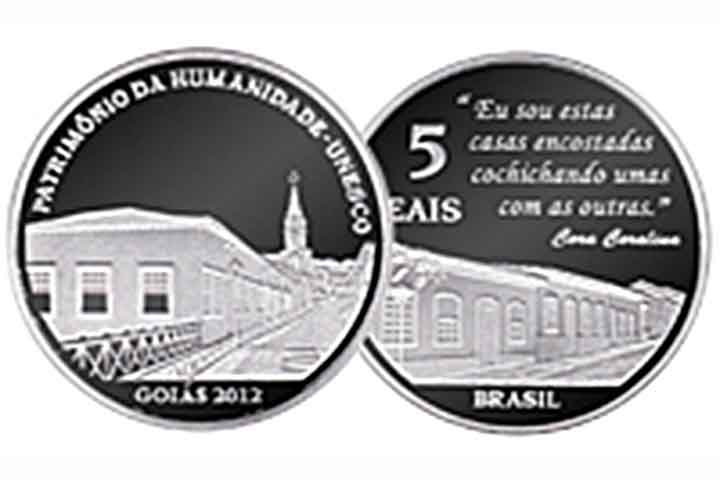2012: Foram fabricadas 10 mil unidades de moedas de R$ 5 em homenagem à cidade de Goiás, declarada Patrimônio da Humanidade pela UNESCO.