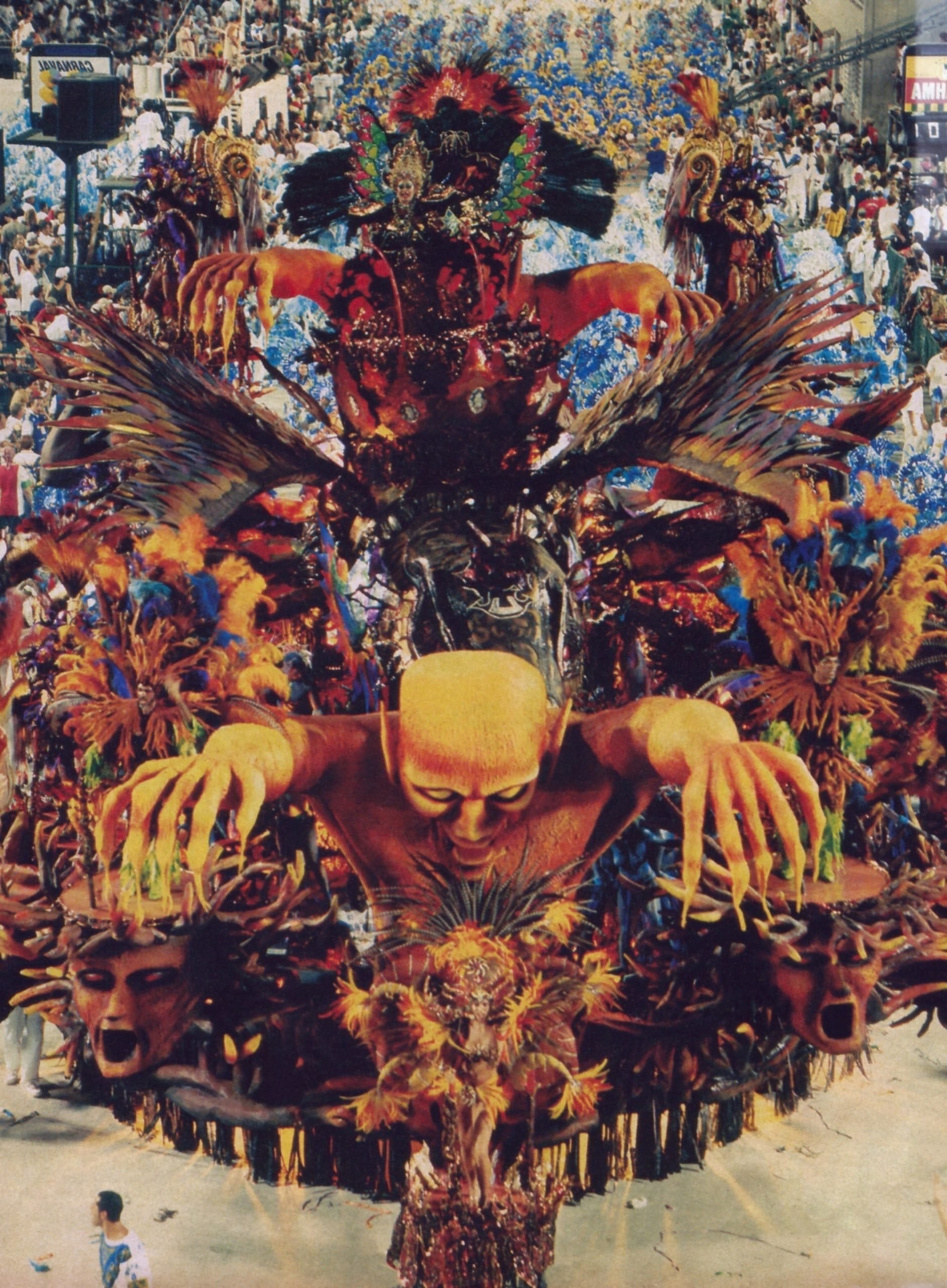 No Carnaval de 1998, a Beija-Flor de Nilópolis conquistou o título ao lado da Mangueira. A azul e branca realizou um desfile sobre lendas dos índios marajoaras. O enredo O Mundo Místico dos Caruanas nas Águas do Patu-Anu foi baseado no livro O Mundo Místico dos Caruanas e a Revolta de Sua Ave, escrito pela Pajé Zeneida Lima, moradora da Ilha de Marajó.