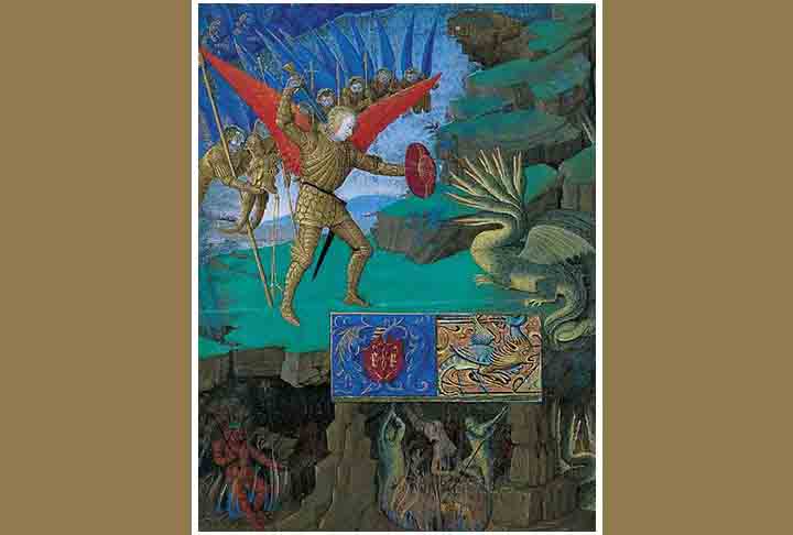 São Miguel Arcanjo, defendei-nos neste combate. Sede nosso refúgio contra as maldades e ciladas do demônio. Que Deus o domine, instantaneamente o pedimos. E vós, Príncipe da Milícia Celeste, pelo poder divino, lança ao inferno a Satanás e a todos que andam pelo mundo para perder as almas. Amém