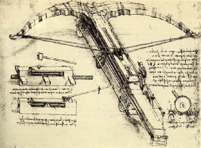 Da Vinci também foi um inventor visionário, criando projetos para máquinas de guerra, como tanques blindados e catapultas, além de dispositivos civis, como pontes móveis e sistemas de irrigação.