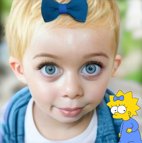 O artista também recriou Maggie Simpson, a bebê e caçula do casal. Olhos esbugalhados herdados da genética da família. A fitinha fala por si só.