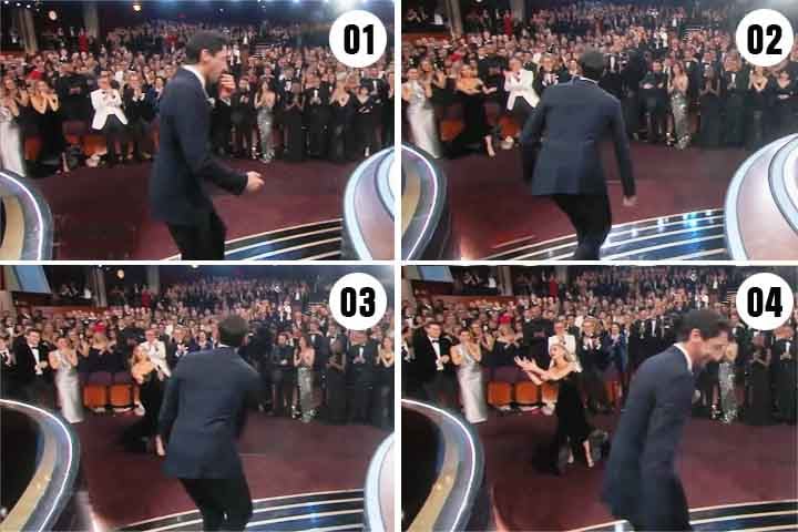 Ao se dirigir para o palco, o astro de “O Brutalista” lembrou que mascava um chiclete e decidiu proceder de uma forma vista como inapropriada. Ele retirou a goma de mascar da boca e atirou para sua namorada, Georgina Chapman. 

