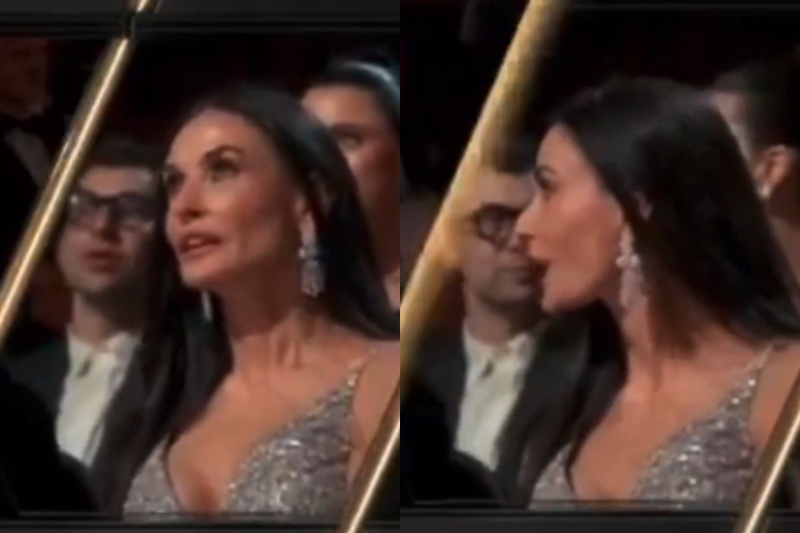 Segundo Nicola Hickling, Demi diz ‘legal’, mas ela não está sorrindo quando diz isso. Seu corpo está quase balançando como se ela tivesse que se forçar a dizer isso.