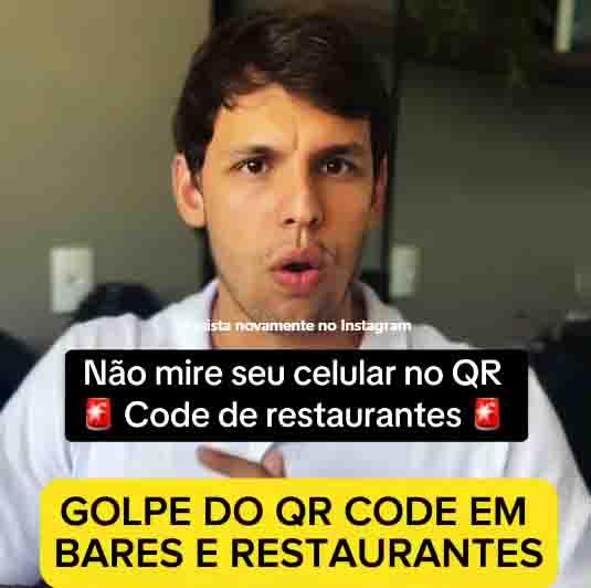 Em seu perfil no Instagram, o advogado de direito do consumidor Victor Marinho publicou um vídeo com um alerta sobre riscos de escanear QR Codes em bares e restaurantes.
