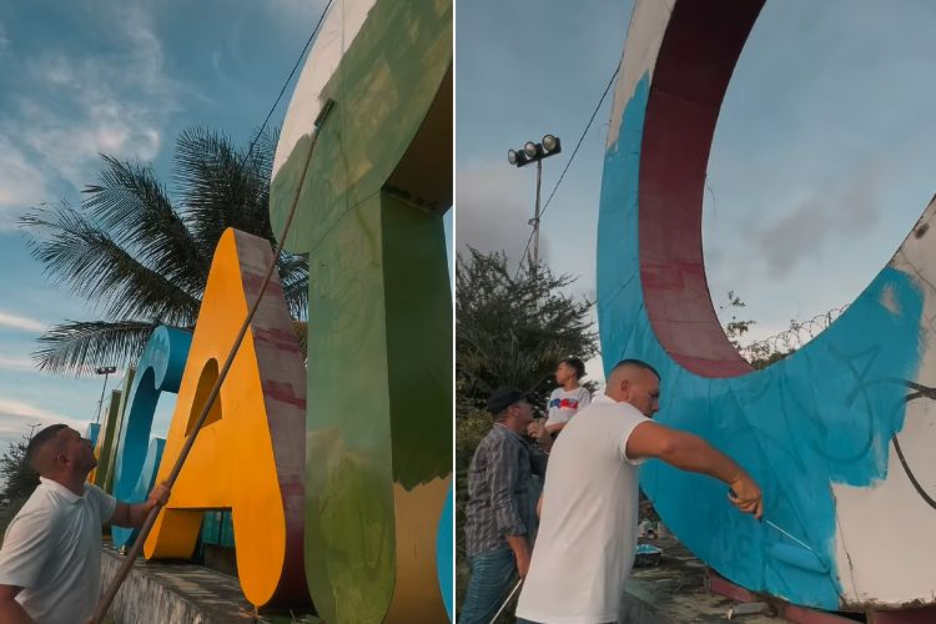 O vereador pintou o letreiro com as cores da bandeira do Brasil para