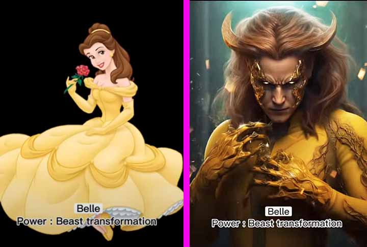 Bela, uma menina de 17 anos que se oferece como moeda de troca para a libertação de seu pai em A Bela e A Fera,  ganha o poder de se transformar em uma fera.