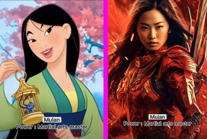 Mulan é a primeira personagem principal criada pela Disney que se tornou uma princesa graças a uma proeza heroica. Ela se disfarçou de homem e foi defender a China no lugar de seu pai, que estava velho e doente. Com a inteligência artificial, Mulan é transformada em uma mestre em artes marciais.  