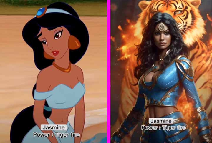 A ousada Jasmine, de Aladdin, de 16 anos, filha do Sultão que desafiava as tradições da família, ganha o poder do fogo de tigre.