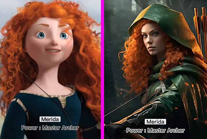 Merida, de Valente, é mais uma princesa que não deseja ter o seu destino determinado por terceiros. A inteligência artificial a transforma em uma mestra arqueira.