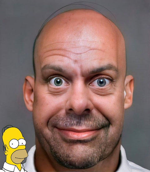 Homer Simpson, o protagonista da série Os Simpsons, teria esse rosto. O personagem é gordo, desajeitado e um engenheiro incompetente.
