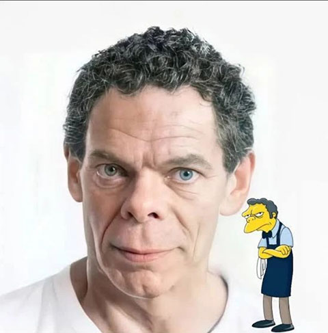 Moe Szyslak é outro personagem dos Simpsons criado através da inteligência artificial. Ele é um garçom amargurado com a vida e maltratado por todos ao seu redor.