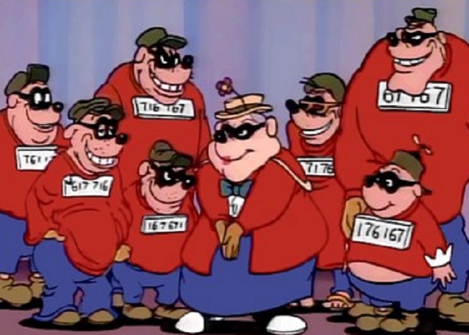 Os Irmãos Metralha - Desenho animado: Disney - Identificados pelos números, os Irmãos Metralha aparecem no desenho do Tio Patinhas, com o objetivo de tentar roubar a fortuna do milionário pato.