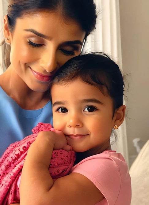 E aqui ela se apresenta como mãe. E a criança também é a cara dela... 