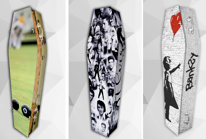 Pra quem acha que Elvis Presley não morreu, nesse caixão ele vai, com certeza, pro túmulo. As bolinhas do golfe e a criação de Banksy, artista de rua, também. 